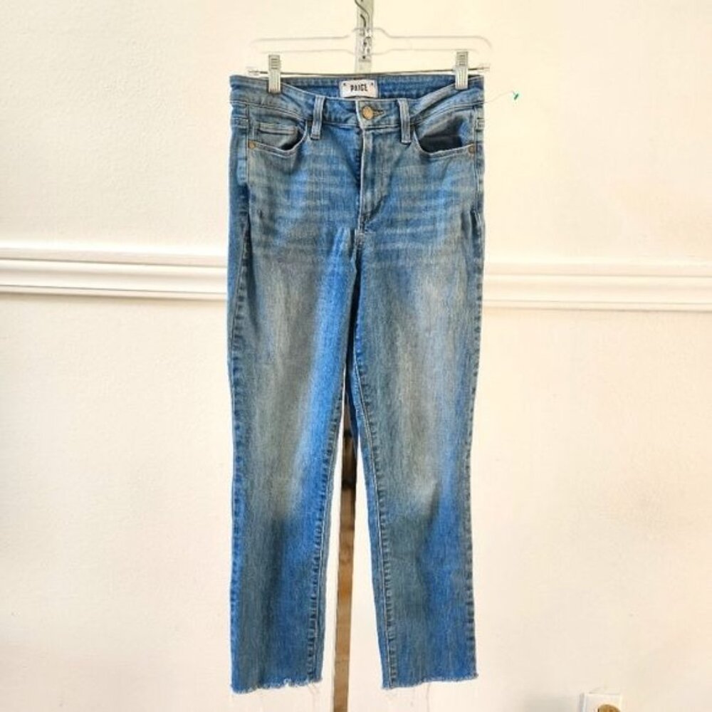 Paige Hoxton High-Rise Slim Raw Hem Jeans - Blue Size 28 - Picture 3 of 16